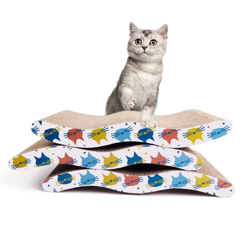 Pet Prime 3PCS Cat Scratcher Cardboard Board 3 Pack Cat Recycle Corrugated Scratching Pad Cat Scratching Lounge Sofa Bed Wave Shape Cat Scratch Pad with Catnip (3PCS) - Image 1